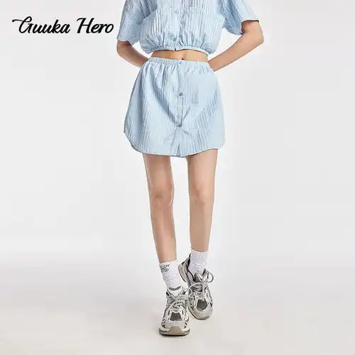  teenieweenie小熊女装2024年夏季中长款牛仔裙美式复古a字裙浅卡其色165m