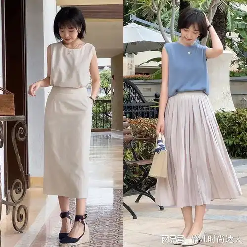  短上衣配半身裙,这才是中年女人适合的打扮,夏天穿优雅大气