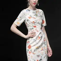 2019新款女装复古印花长裙气质修身裙子显瘦中长款包臀连衣裙
