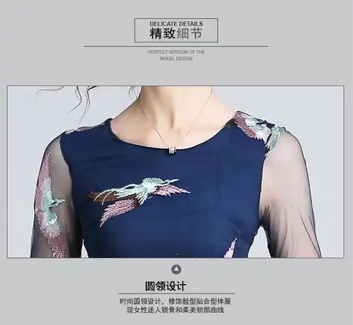  施悦名2019新款欧美修身网纱凤凰刺绣花连衣裙女款a