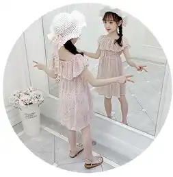  2019夏季新款韩版女童中大童个性点子花朵挂脖连衣裙