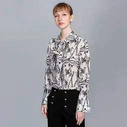 施悦名欧美印花真丝衬衫长袖2019春装新款女装时尚气质蚕桑丝衬衣上衣