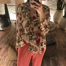  im向自制薄款花衬衫女防晒2019新款夏季港味复古宽松长袖百搭衬衣