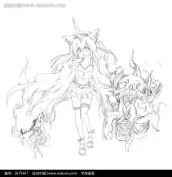  长发女孩卡通手绘线稿图片免费下载编号3675967红动网