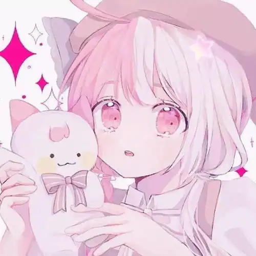  粉色少女系卡通女生头像,可爱头像