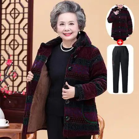  奶奶装冬装长款棉衣60岁70太太衣服女80中老年人加绒加厚棉袄外套